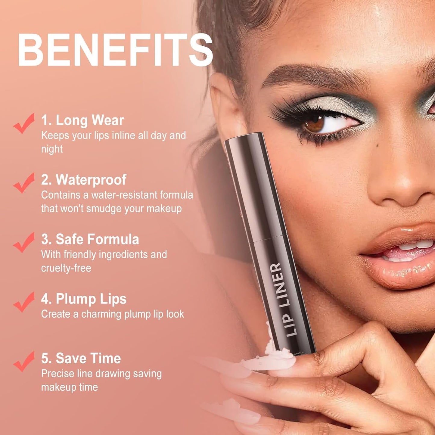 OETUIOW Lip Stain Long Lasting & Waterproof Lip Liner, Non-Stick Cup Highly Pigmented Natural Finish, Lip Gloss for All-Day Color Hold (Rose)