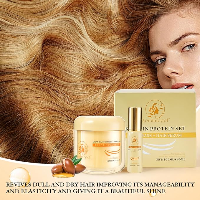 Hair Mask Argan Oil Set Deep Repair Conditioning Collagen Hair Treatment for Dry and Damaged Hair All Hair Types 16.9floz + 2floz