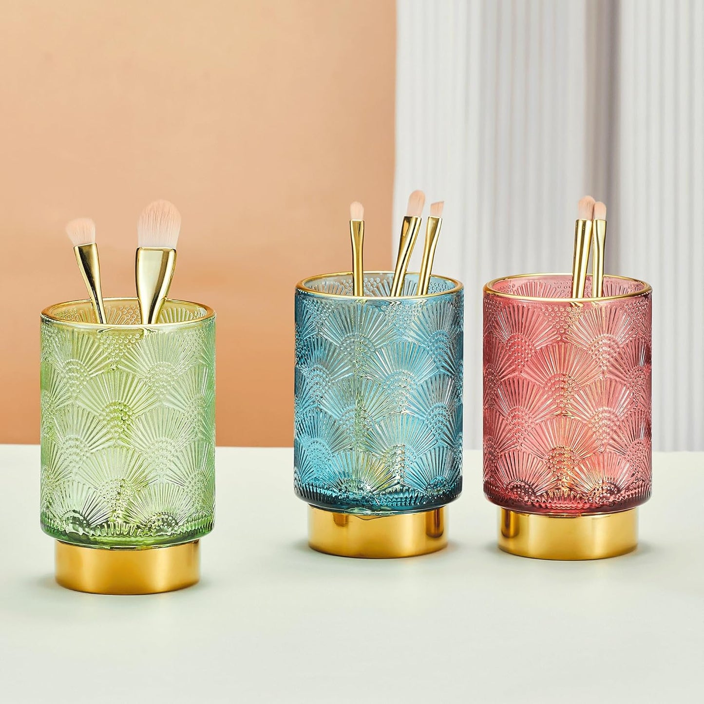 Makeup Brush Holder Organizer,Toothbrush Holders,Desk Pen Pencil Holder,Multifunctional Vintage Glass Brush Cup（A41-4-US）