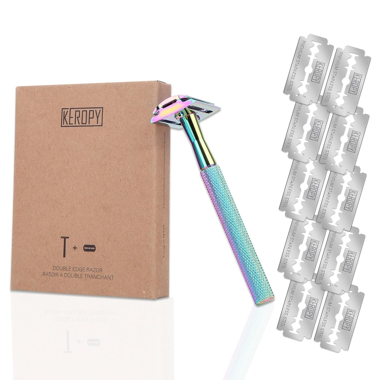 Safety Razor For Man With 10 Premium Stainless Steel Razor Blade Reusable Single Blade Razors For Men and Women, Double Edge Razor, Rainbow