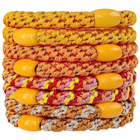 AXEN 8PCS Elastic Hair Tie for Women Girls, Cotton Bands Soft Woven Ponytail Holders for Thick Hair and Curly Hair, Orange