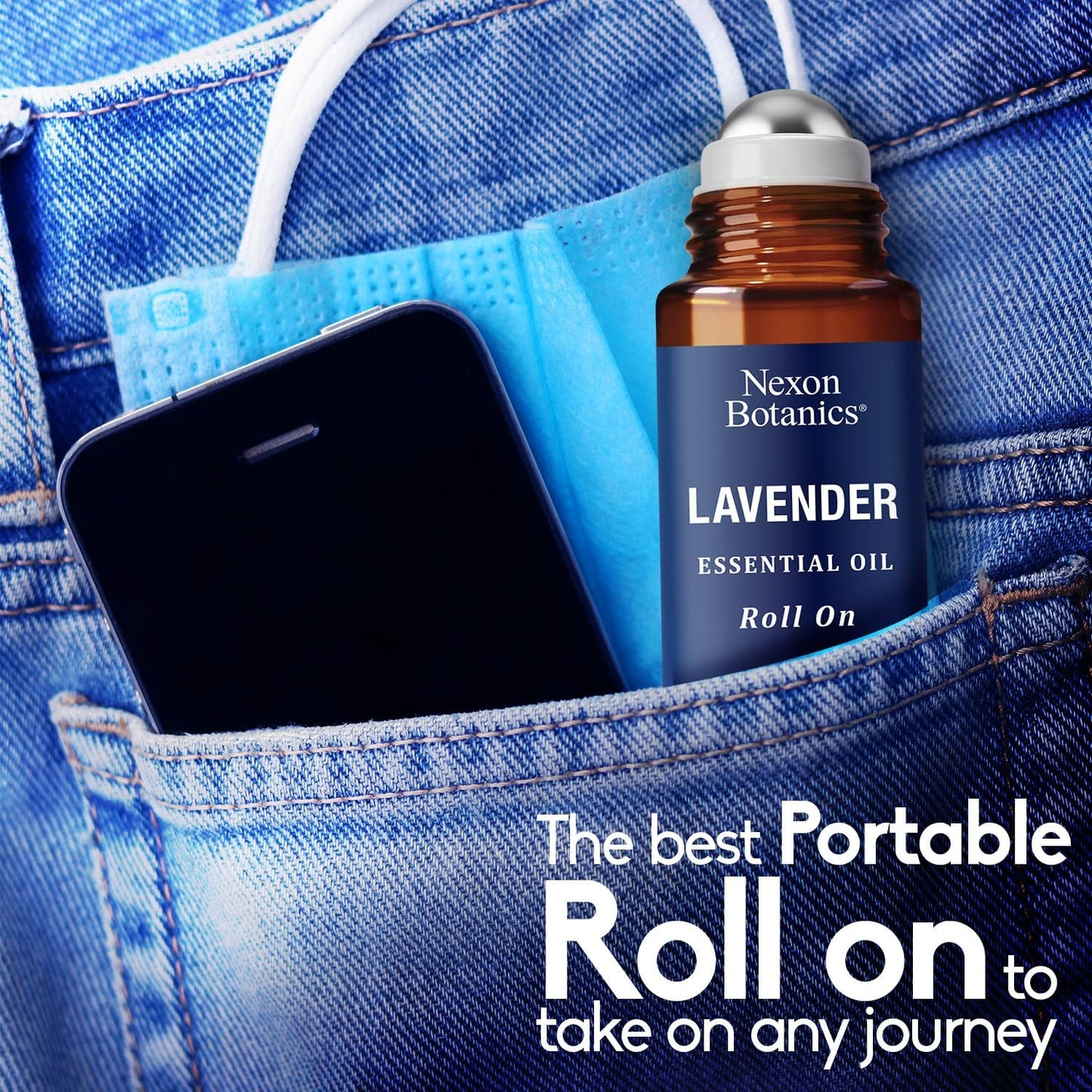 Lavender Essential Oil Roll-On 10 ml - Pure, Natural & Prediluted Oil Blend Roller for Calmness, Relaxation & Skin Care - Nexon Botanics