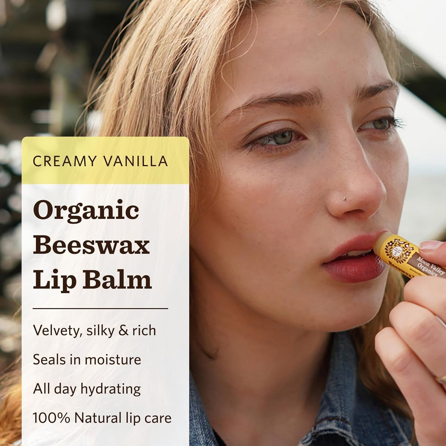 Moon Valley Organics Beeswax Lip Balm for Moisturizing Lips and Cuticles (VELVETY VANILLA, 4-Pack)