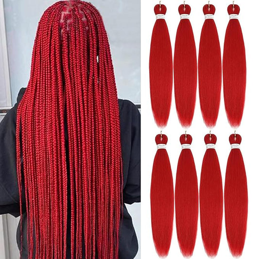 Liang Dian Pre-Stretched Braiding Hair 28 Inch 8 packs Hot Water Setting Synthetic Hair Crochet Braiding Hair Extension (Red)