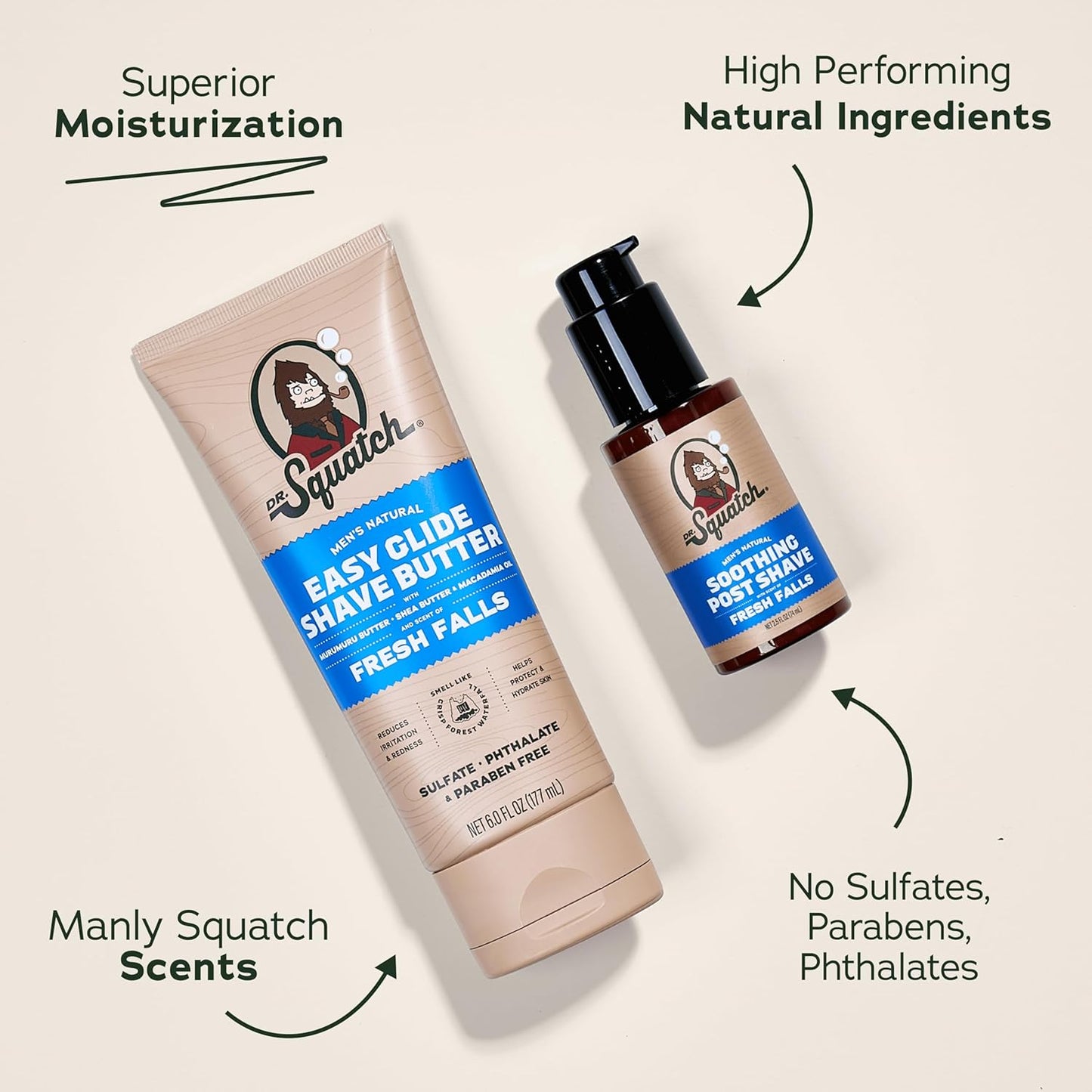 Dr. Squatch Fresh Falls Smooth Shave Bundle - Easy Glide Butter + Soothing Post Shave - Natural Ingredients - Manly Fragrance - Moisturizing
