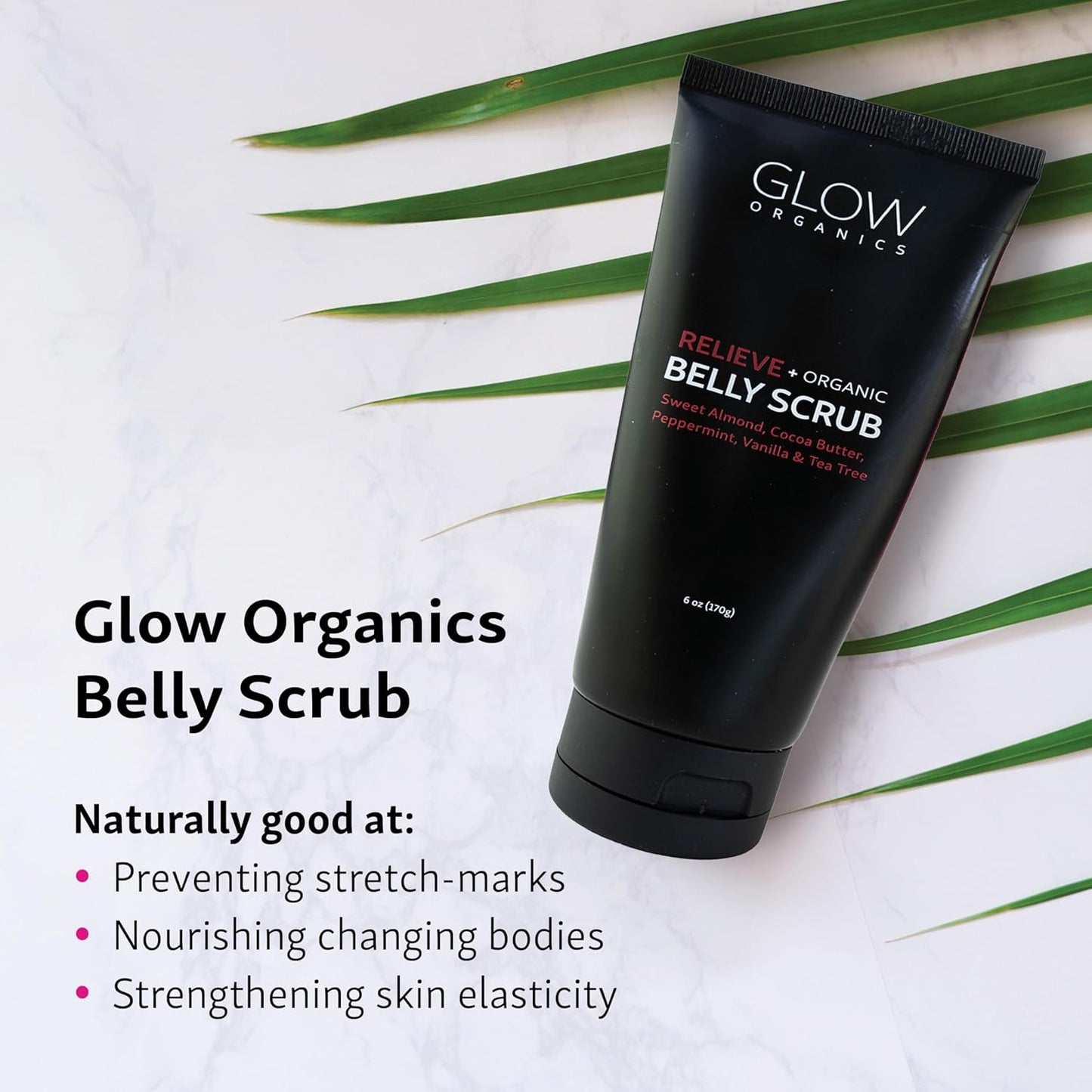 Exfoliating Belly Scrub, 6 oz, Moisturizing Body Exfoliant with Sweet Almond Oil and Cocoa Butter, Organic, Sugar Scrub, Natural Vegan Skin Care