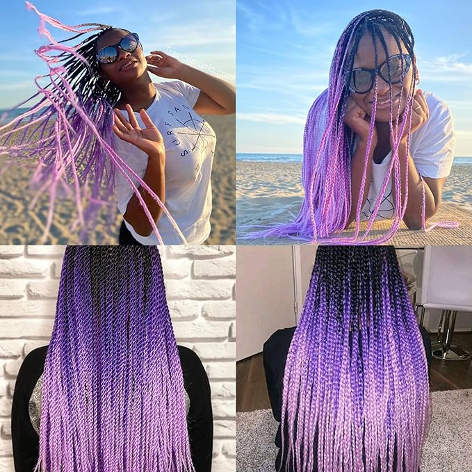 Liang Dian Pre-Stretched Braiding Hair 36 Inch 6 packs Hot Water Setting Synthetic Hair Crochet Braiding Hair Extension(Mixed black/Dark Purple/Light Purple)