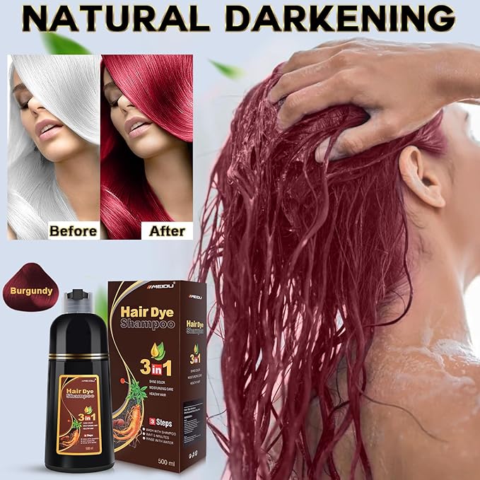 IIIMEIDU Hair Dye Shampoo, Hair Color Shampoo 100% Gray Coverage for Women Men, Champu Para Canas pintar el pelo 500ml-DarkBurgundy