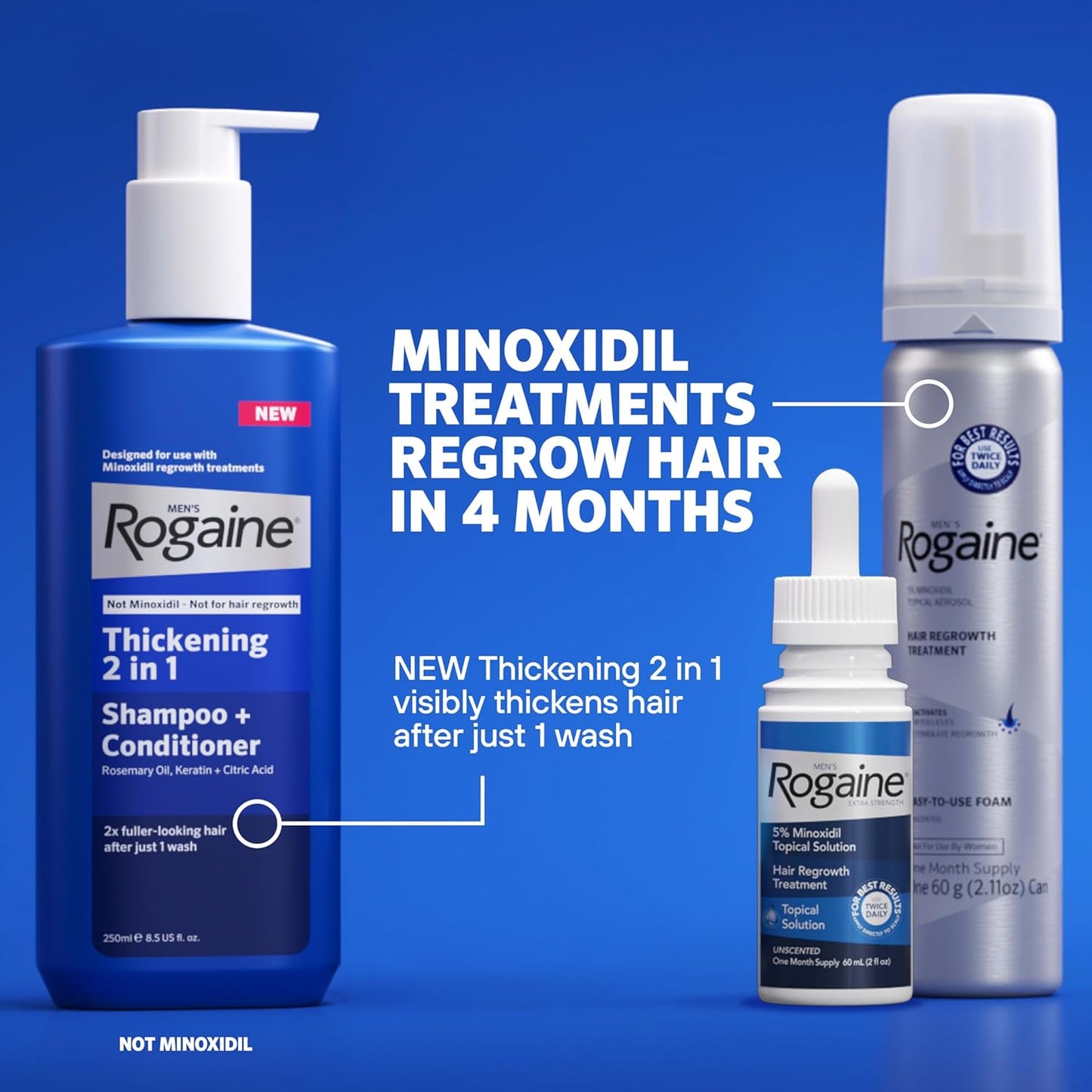 Men's Rogaine Extra Strength 5% Minoxidil Topical Solution for Hair Loss & Regrowth, Topical Treatment for Men, Unscented Minoxidil Follicle Booster Liquid, 1-Month Supply, 2 fl. oz