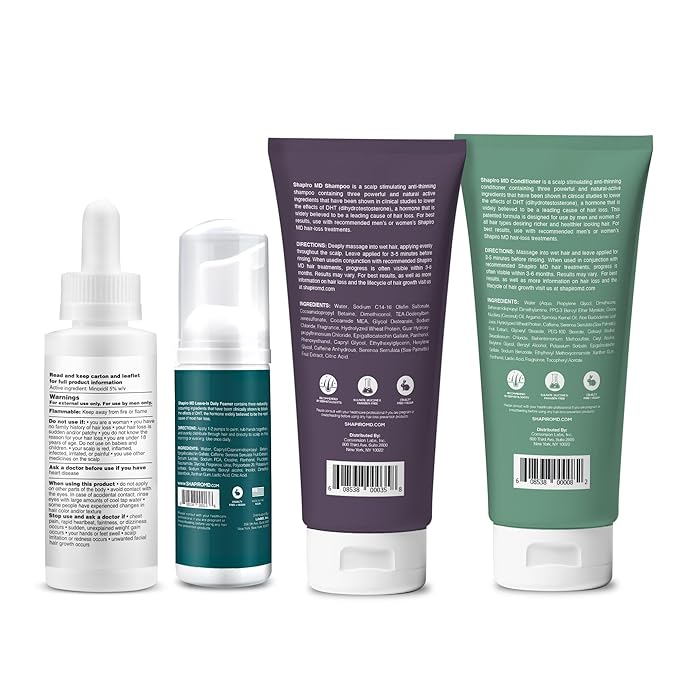 Shapiro MD Hair Growth Experts Men's Regrowth Kit Plus: Shampoo, Conditioner, 5% Minoxidil, Leave-In Foam, Complete Anti Hair Loss and Thinning Hair Solution for Men, 1 Month Supply