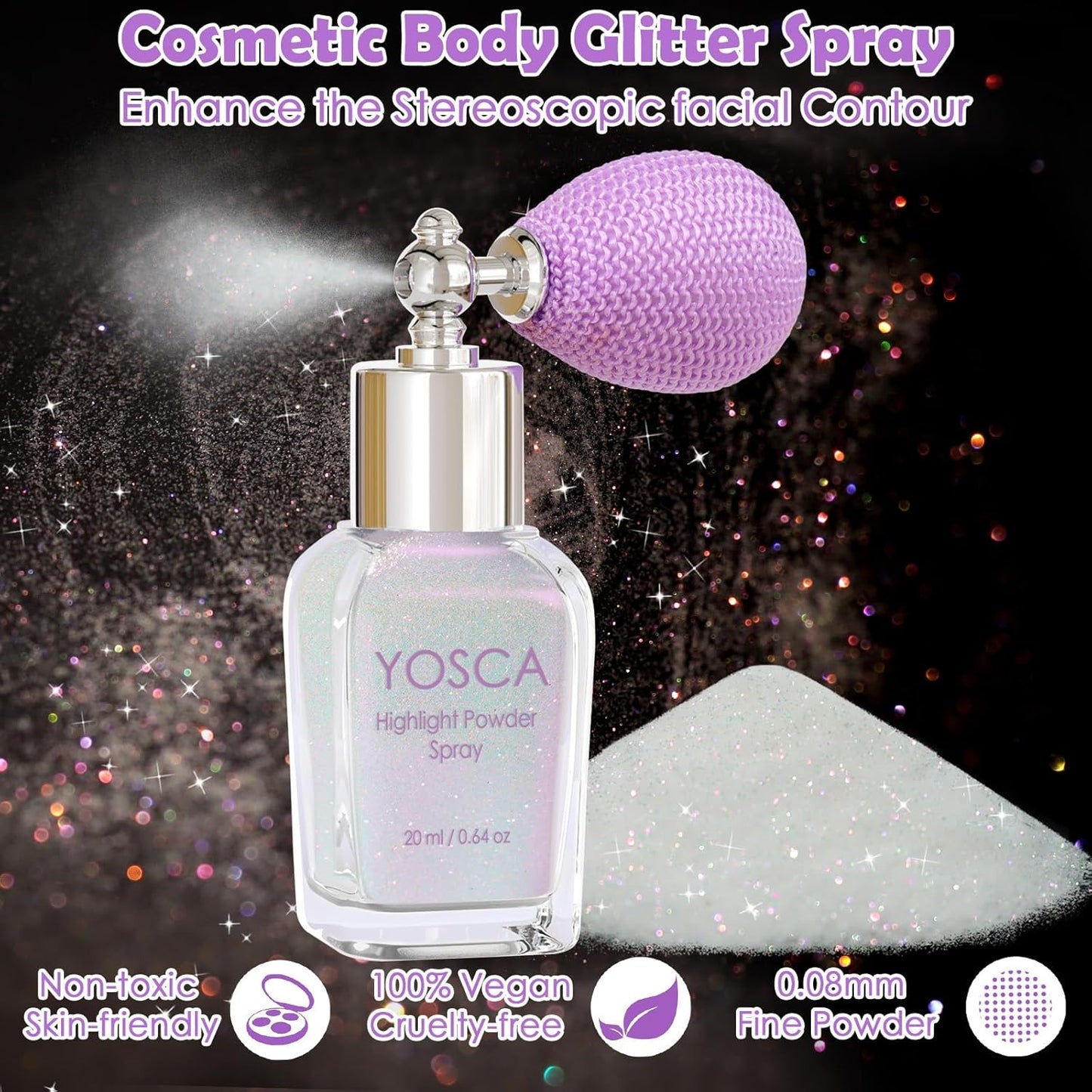 Yosca Body Glitter Spray, 30ML Loose Body Shimmer Powder Iridescent Hair Spray White Glitter Sparkle Highlighter Makeup Mardi Gras Concert Party Rave Accessories for Clothes Hair Face Nail Art