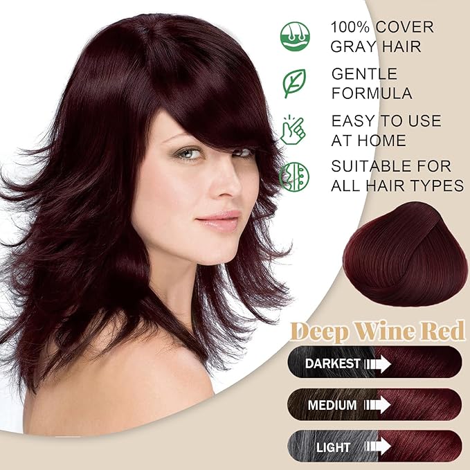Deep Burgundy Hair Dye Shampoo Red, Instant Dye Shampoo for Gray Hair for Women Men, Best Hair Coloring Shampoo for Painting Hair, 3-in-1 Color Shampoo Hair Dye in Minutes, Champu Para Pintar el Pelo