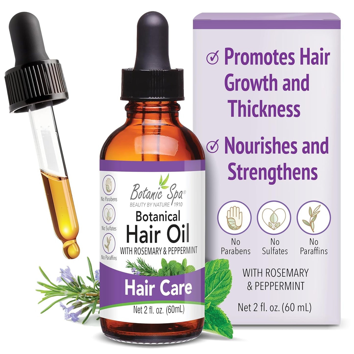 Botanical Hair Oil with Rosemary and Peppermint – Nourish and Strengthen 2 fl. oz.