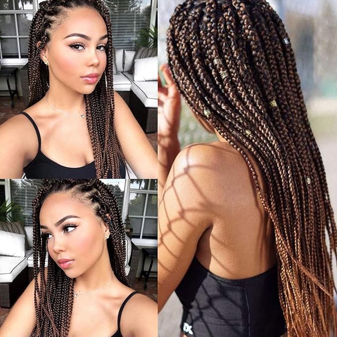 Liang Dian Pre-Stretched Braiding Hair 22 inch 6 packs Hot Water Setting Synthetic Hair Crochet Braiding Hair Extension (Ombre Brown)