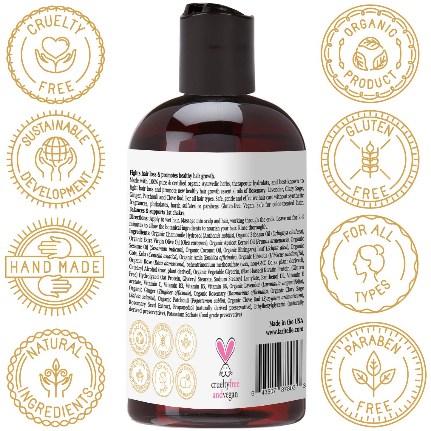 Organic Travel Size Conditioner 2 oz | Fortifying, Strengthening & Rejuvenating | Stops Hair Shedding, Promotes Hair Growth | Ayurvedic Herbs, Lavender, Ginger, Rosemary, Patchouli & Cloves