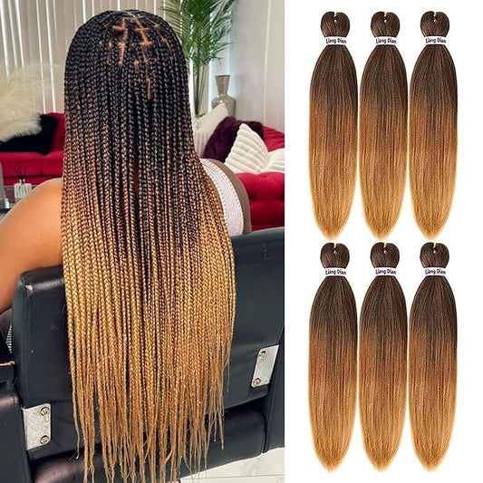 Liang Dian Pre-Stretched Braiding Hair 22 inch 6 packs Hot Water Setting Synthetic Hair Crochet Braiding Hair Extension (1B/30/27)