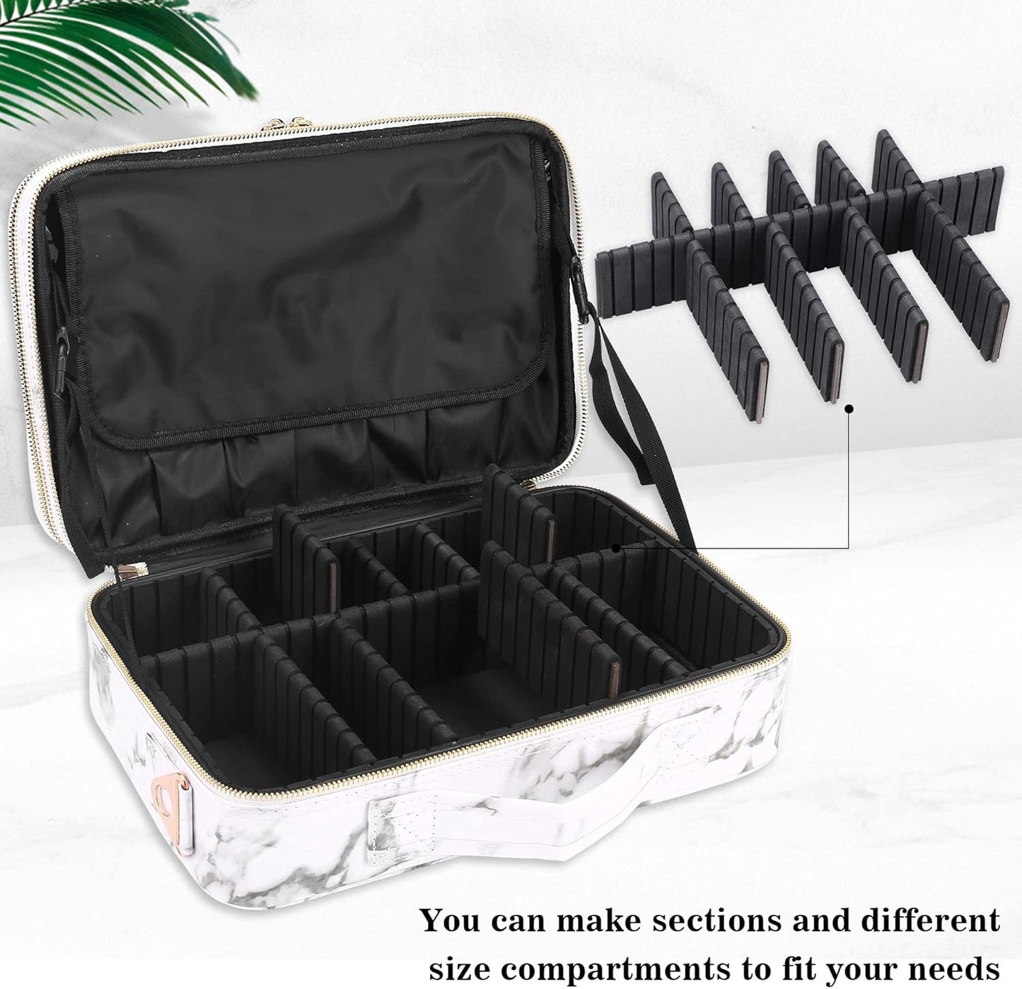 JOURMON Travel Makeup Case 3 Layers Makeup Train Case Marble Makeup Bag Organizer Portable Artist Storage Bag with Adjustable Dividers and Shoulder Strap (Marble white)