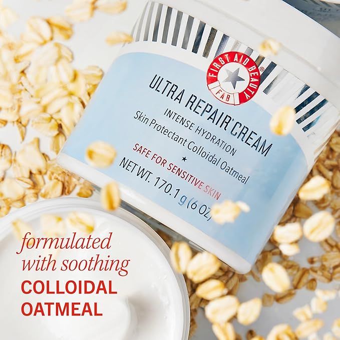 First Aid Beauty - Ultra Repair Cream - Hydrating Face & Body Moisturizer - Whipped Colloidal Oatmeal Clinically Proven to Strengthen Skin Barrier in 7 Days - Helps Relieve Eczema, 6oz Plus 1oz Tube