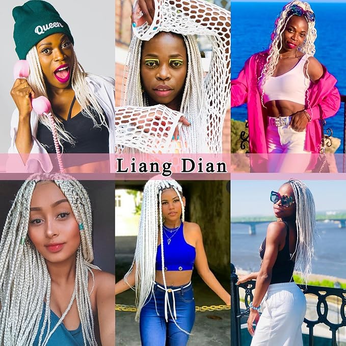 Liang Dian Pre-Stretched Braiding Hair 30 inch 6 packs Hot Water Setting Synthetic Hair Crochet Braiding Hair Extension(white)