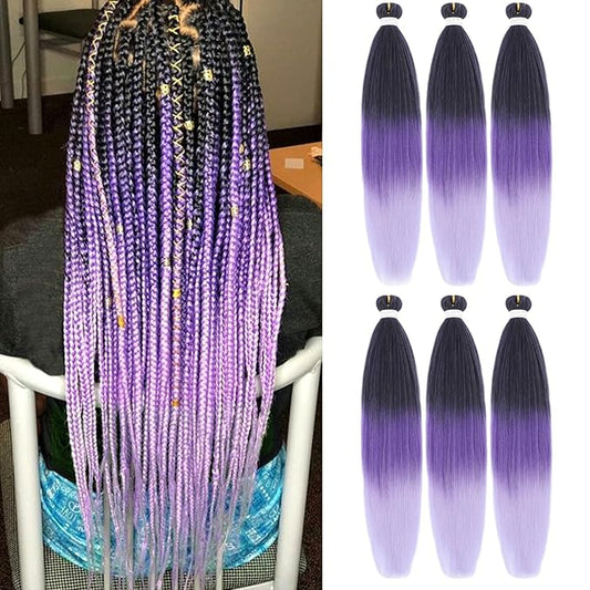 Liang Dian Pre-Stretched Braiding Hair 36 Inch 6 packs Hot Water Setting Synthetic Hair Crochet Braiding Hair Extension(Mixed black/Dark Purple/Light Purple)