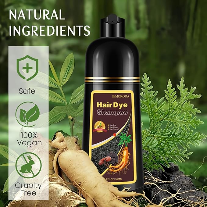 Hair Dye Shampoo 3-in-1, Instant Natural Hair Color Dye Shampoo for Women Men Black Tea, Root Touch Up & 3-4 Weeks Lasting & Easy to Use & for All Hair Types, 500ml