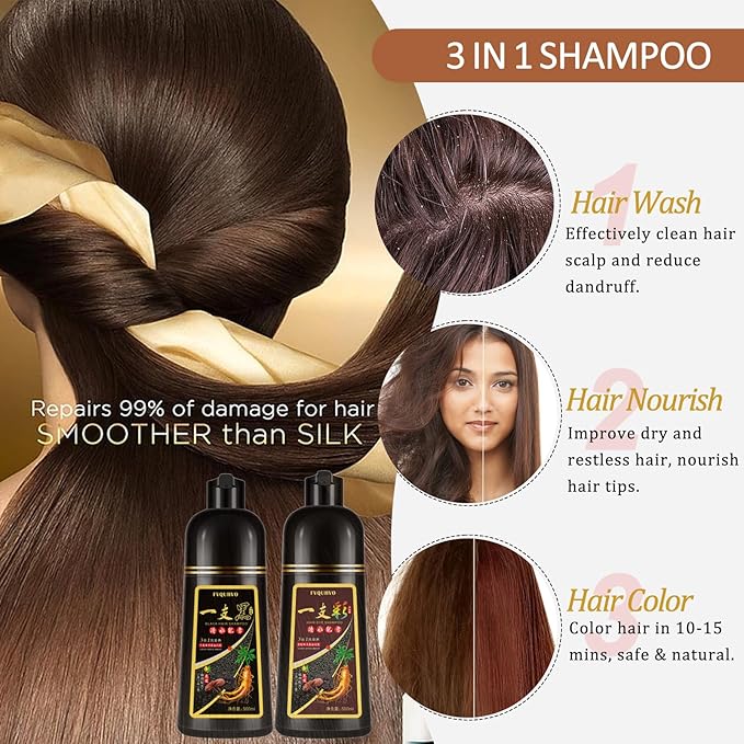 Blonde Brown Hair Dye Shampoo 3 in 1, Natural Hair Color Shampoo for 100% Gray Coverage, Brown Hair Colors in 10-15 mins, 16.9 Fl Oz (Blonde brown), Paraben Free, Hypoallergenic