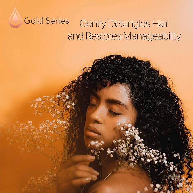 Gold Series Leave-In Hair Mask – Argan Oil Hair Mask Enriched with Keratin – Nourishing and Gently Detangling Leave In Conditioner Spray For Curly Frizzy or Damaged Hair, 8.4 Fl.oz