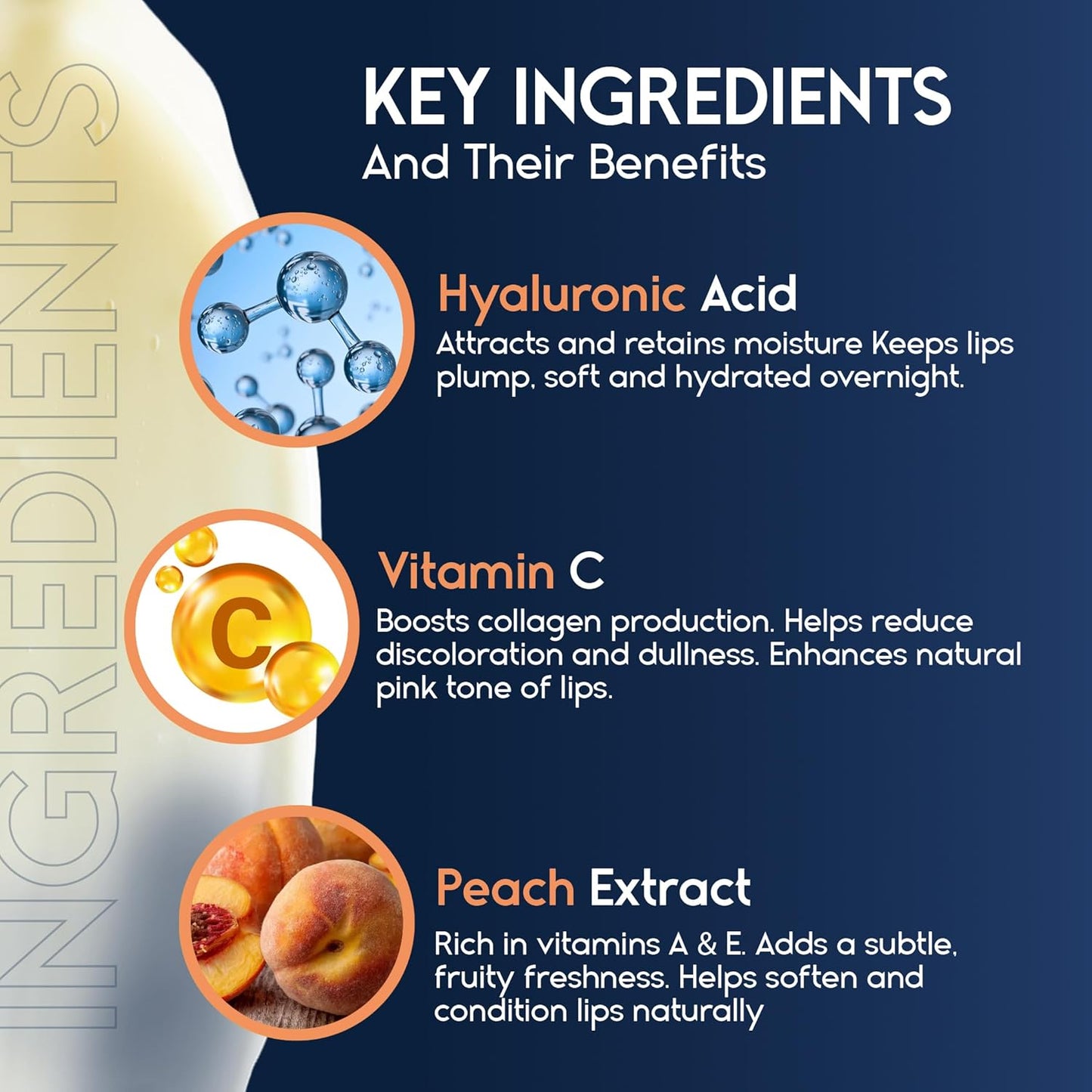 Lip Mask Overnight with Hyaluronic Acid & Collagen, Lip Sleeping Mask for Dry Cracked Lips, Moisturizing, Hydrating, Exfoliating Night Treatment for Lip Care (Peach)