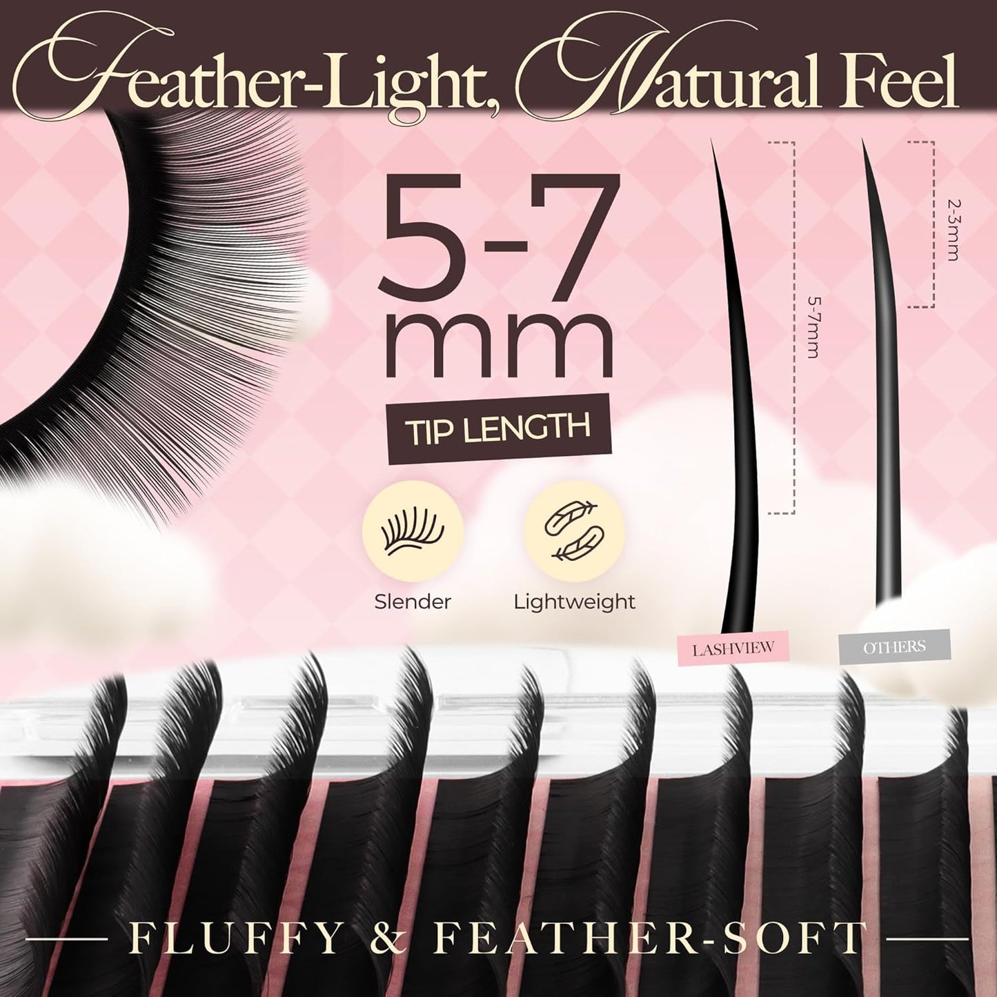 LASHVIEW Volume Lash Extensions 0.03-0.20 J/B/L/C/CC/D Curl 8-16mm Mixed & Single Length Tray, Soft Matte Dark Professional Eyelashes Extension(0.07 D 8-16mm)