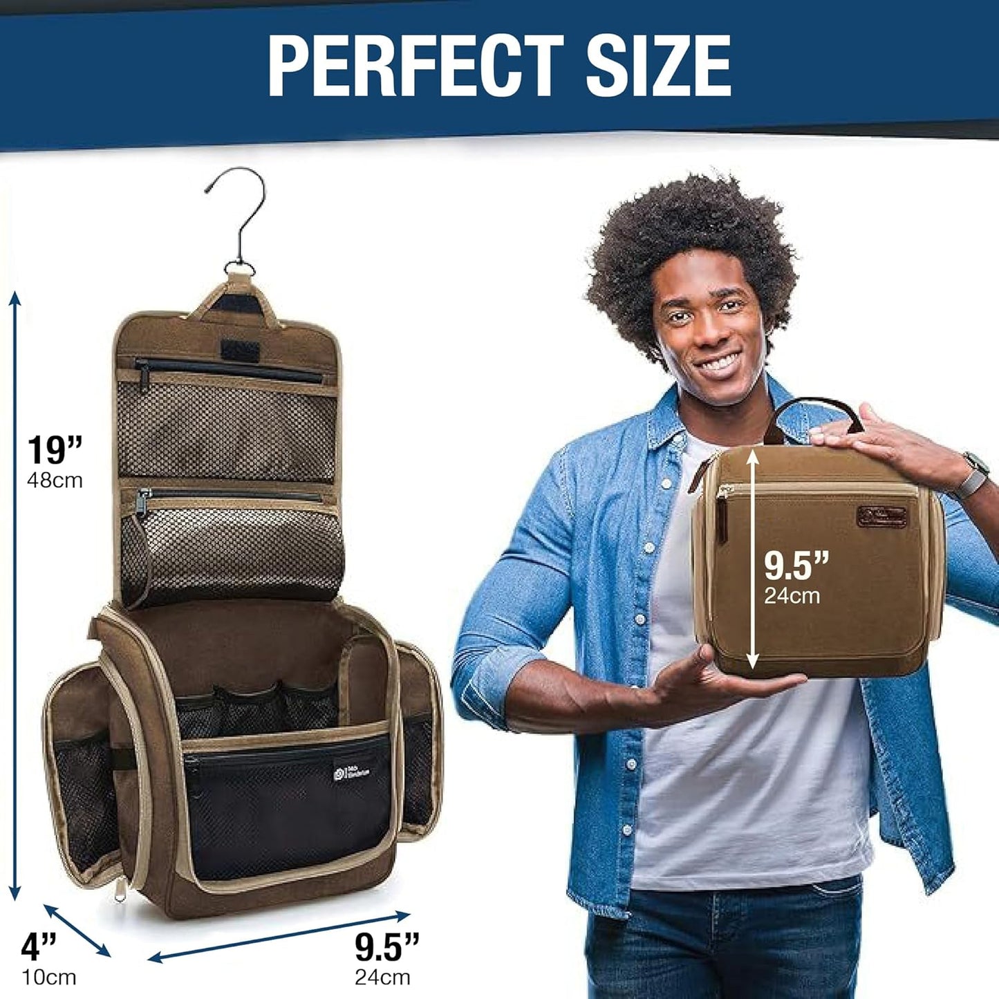 D&D Hanging Travel Toiletry Bag for Men and Women – Large Cosmetics, Makeup and Toiletries Organizer Kit with 10 Compartments, YKK Zippers, XXL Metal Swivel Hook, Water-Resistant Nylon