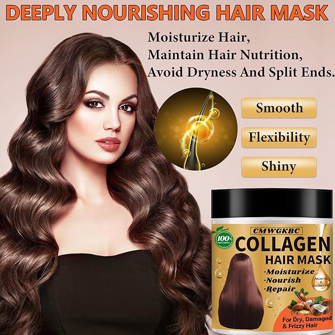 Collagen Hair Mask & Keratin Hair Mask for Damaged Hair,Keratin Hair Treatment,Repair Deep Conditioner for Dry Hair,Vitamin E Natural Hydrating Hair Mask with Argan Oil All Hair Type,Hair Care Gifts