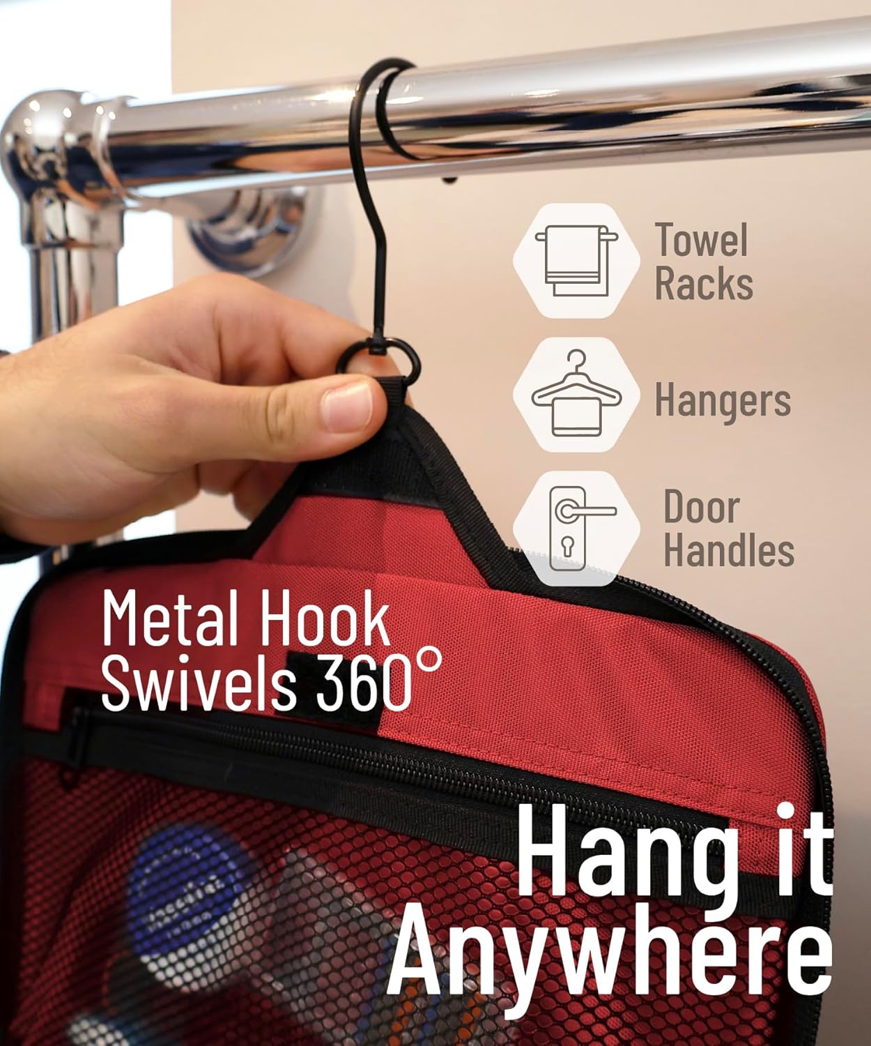 D&D Hanging Travel Toiletry Bag for Men and Women – Large Cosmetics, Makeup and Toiletries Organizer Kit with 10 Compartments, YKK Zippers, XXL Metal Swivel Hook, Water-Resistant Nylon