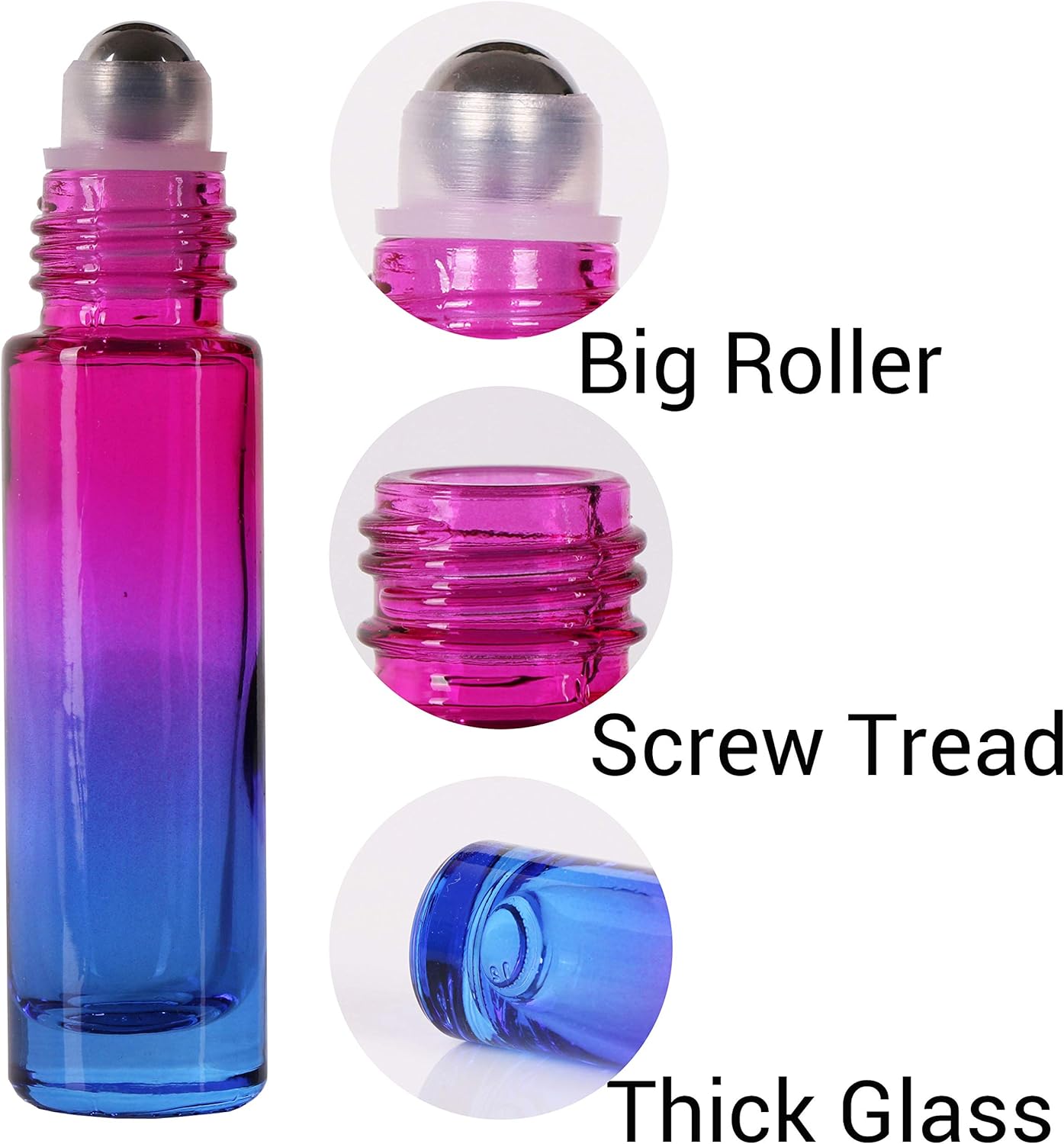 inice 4 Pack 10ml Roller Bottles for Essential Oils,Gradient Color Glass Bottle Roll on Stainless Steel Ball with Golden Metal Cap