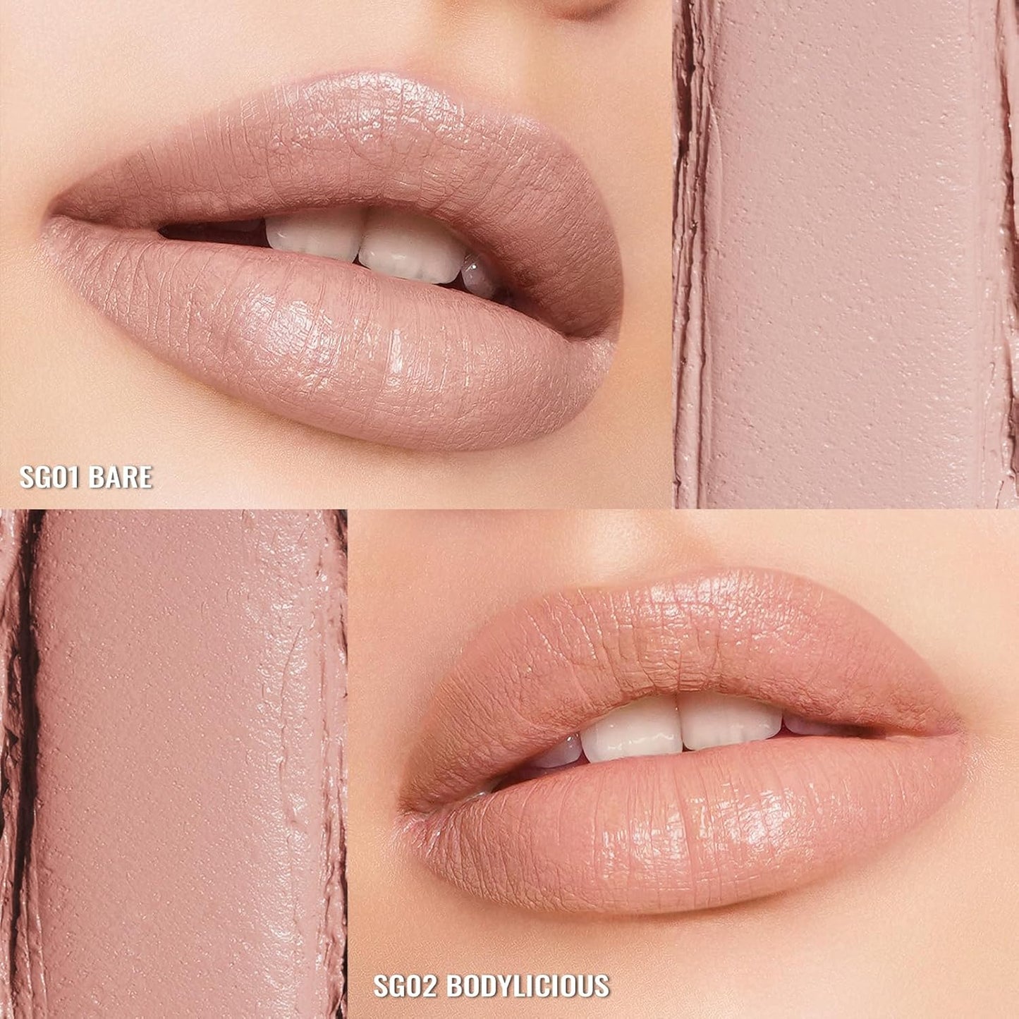 Oulac Beige Nude Satin Lipstick Set - Matte Lip Base, Full Coverage Lip Color, Satin Matte Finish, Cream Texture, Hydrating, Infused with Hyaluronic Acid, 4g*2 SG01+SG02