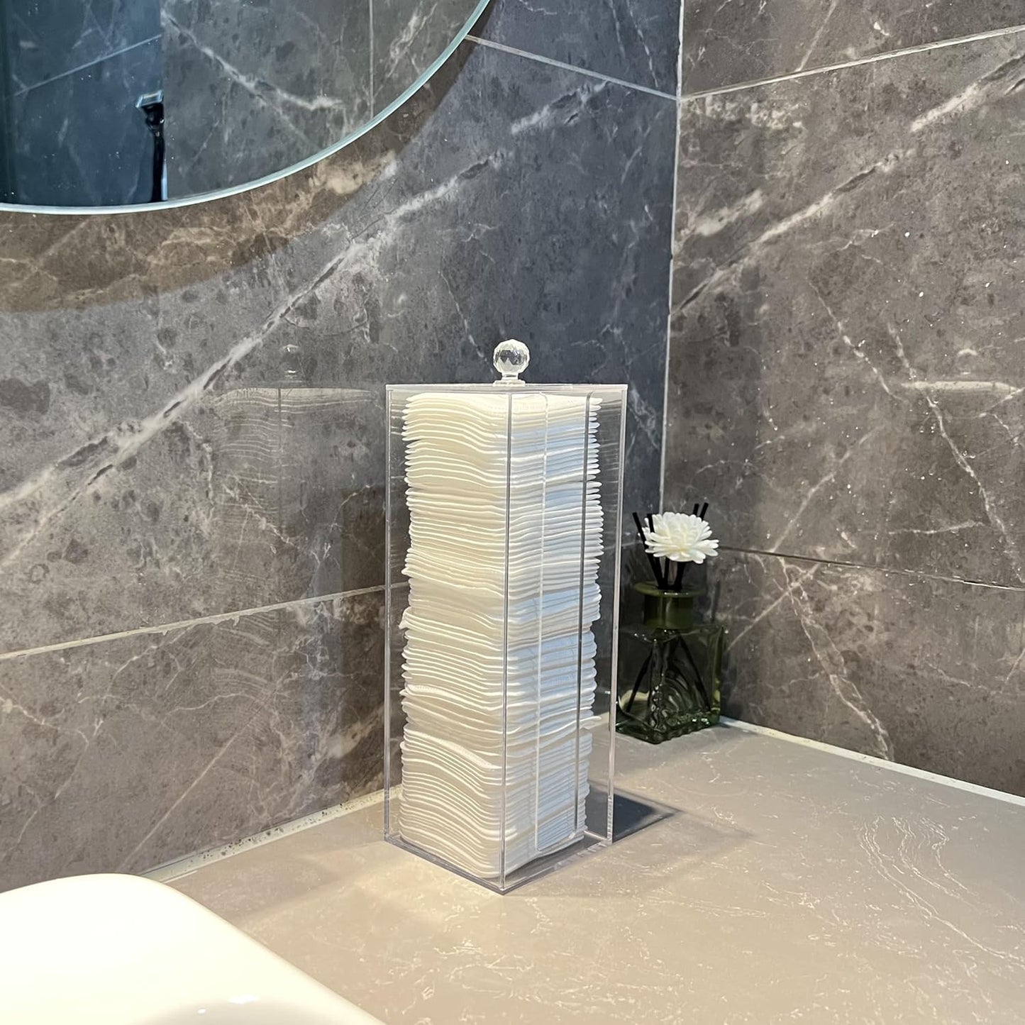 Acrylic Clean Pad Storage Box for Clean Skin Club, Cotton Pad Dispenser, Square Rounds Cotton Pad Holder (Pad Not Included) - Vertical with Lid