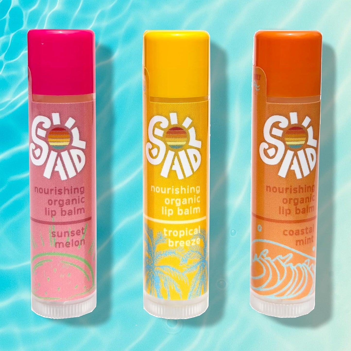 Sol Aid Organic Lip Balm – 100% Natural Lip Moisturizer (3-Pack, Sun Lovers Collection)
