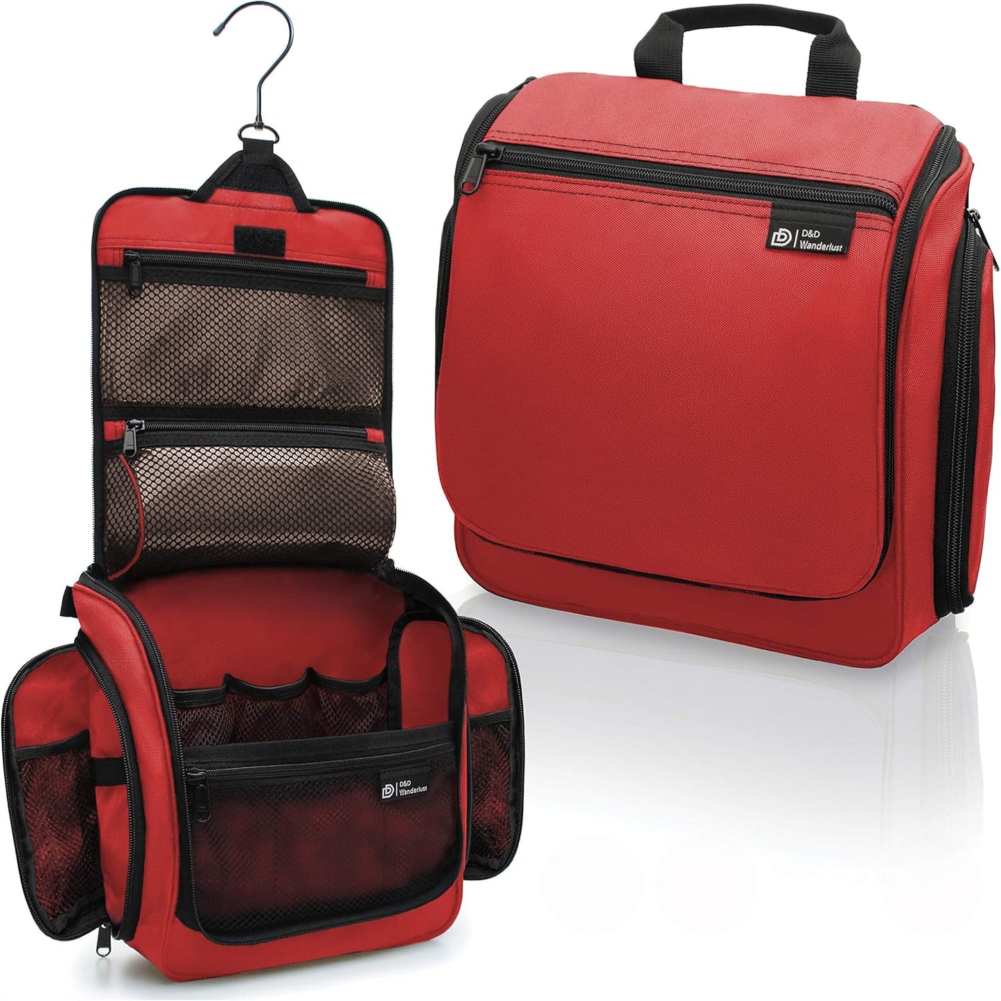 D&D Hanging Travel Toiletry Bag for Men and Women – Large Cosmetics, Makeup and Toiletries Organizer Kit with 10 Compartments, YKK Zippers, XXL Metal Swivel Hook, Water-Resistant Nylon