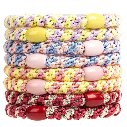 J.CARP 8Pcs Mixed color Hair Ties for Women Girls, Elastics Hair Bands Ponytail Holders, No Damage No Crease Hair Elastics, Perfect for Girls and Women with Thick or Curly Hair, Style 06