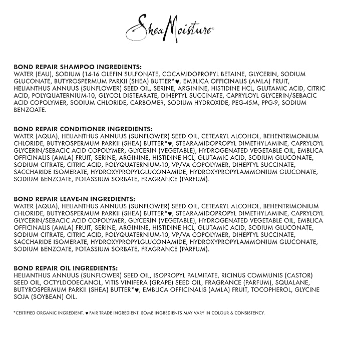 SheaMoisture Bond Repair Shampoo, Conditioner, Leave-In, & Oil 4 Pk Alma Oil to Strengthen Hair with Restorative HydroPlex Infusion